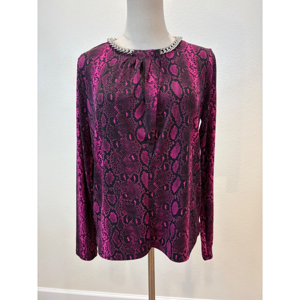 Michael Michael Kors Blouse Womens M Pink Snake Print Chain Neck Top Office chic